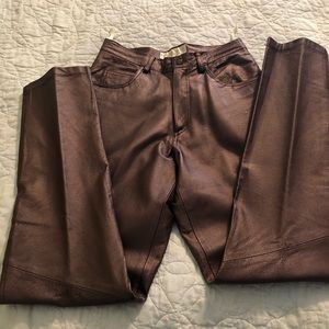Copper leather pants